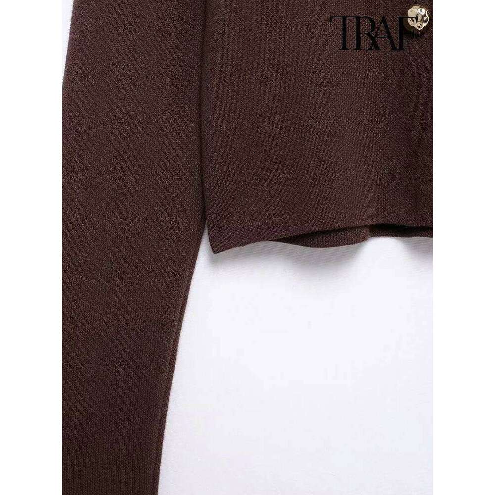 TRAF Women's Fashion 2024 fall and winter new simple style solid color soft long sleeve double-breasted knitted cardigan