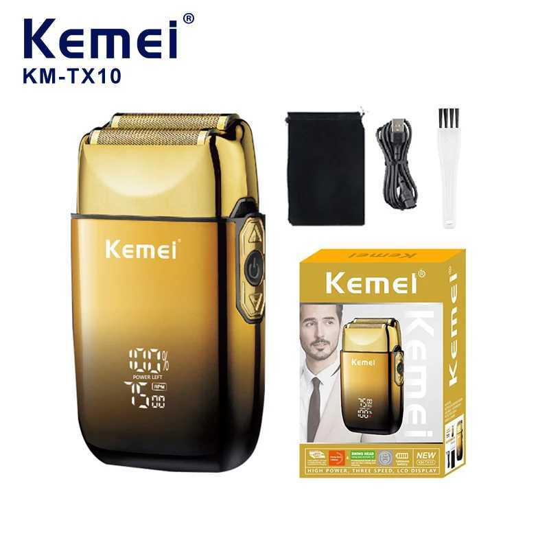Kemei KM-TX10 Electric Shaver Beard Trimmer for Men Rechargeable Dry Wet Shaver Machine Reciprocating Safety Razor Blade Replacement W250625