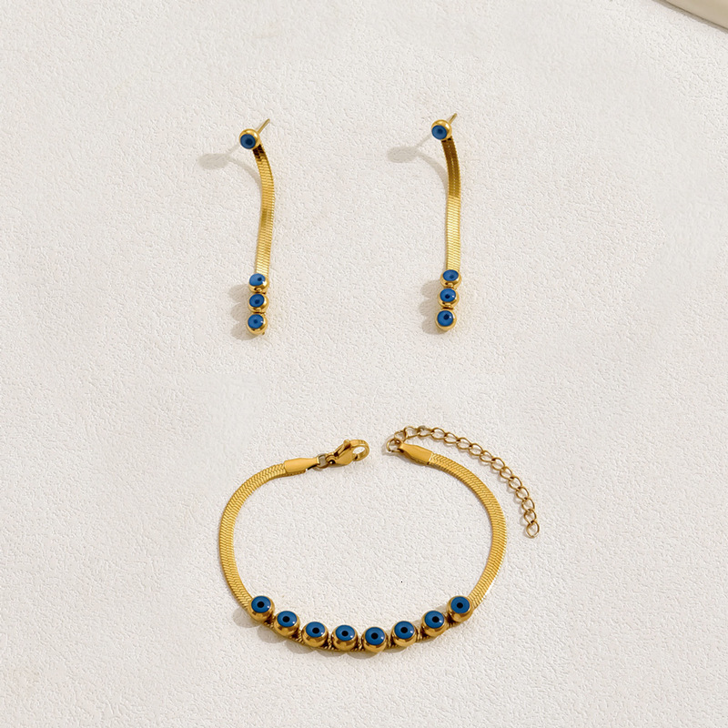 Minimalist High End Bracelet Earrings Necklace Set Oil Drip Design Clavicle Chain Jewelry