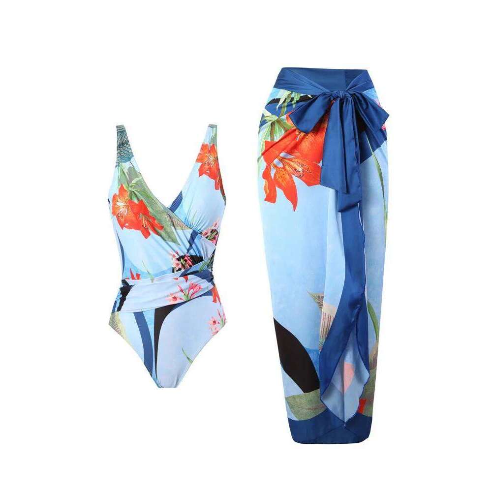 Fashion Printed One Piece Swimsuit Women 2023 Tummy Control High Waisted Bikini Set Sexy Backless Swimwear for Beach Vacation