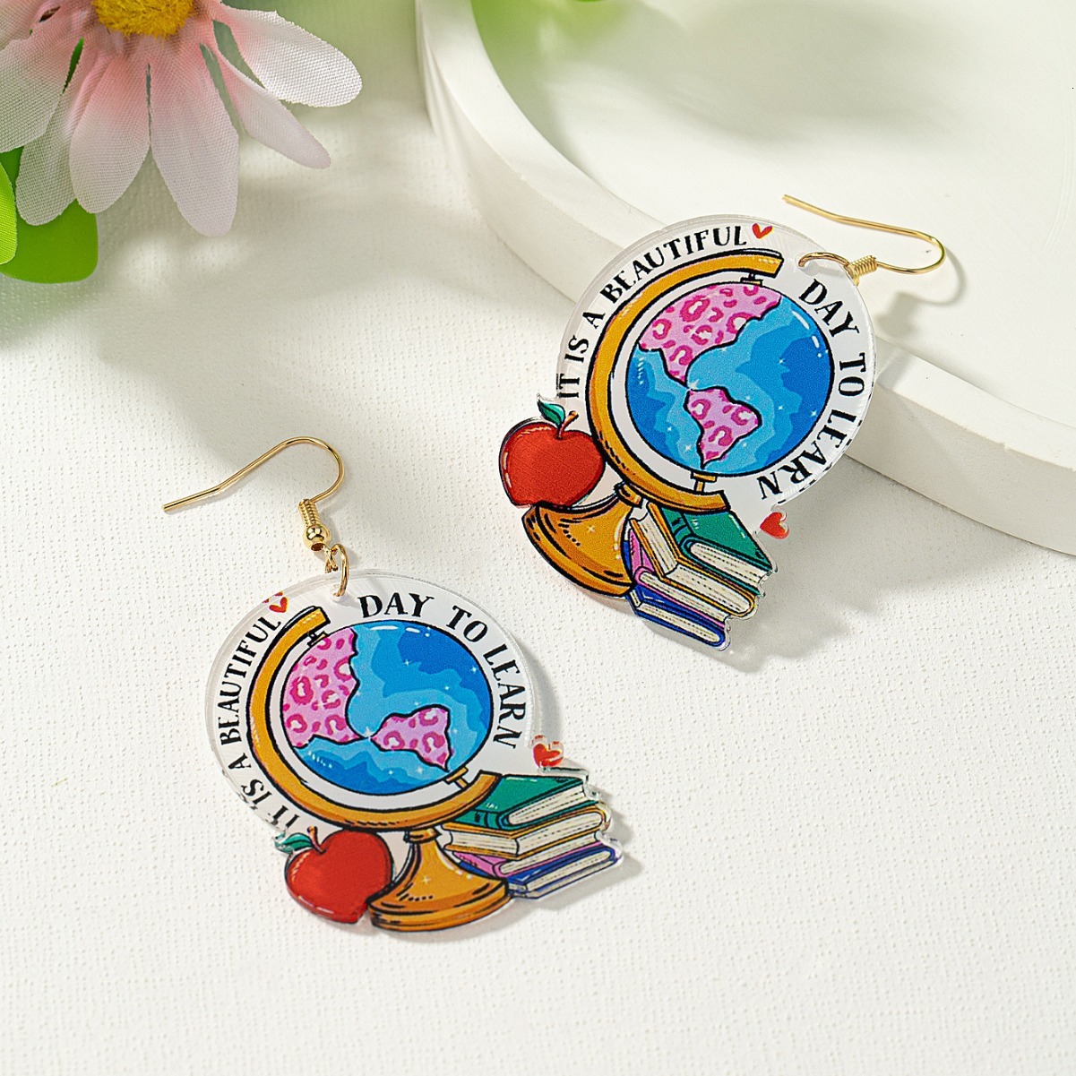 Jewelry Teacher's Day Gift Book Globe Inspiration Love Reading Drop Earrings High-end Feel