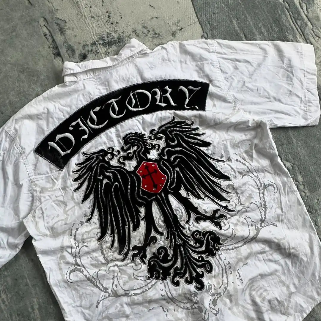 Y2k Gothic Printed Fashionable Polo Shirt Harajuku Casual Pure Cotton Top Punk Short Sleeved Sweatshirt 250625