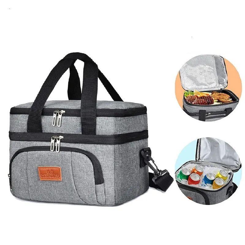 Multifunctional Double Layers Tote Cooler Lunch Bags for Women Men Large Capacity Travel Picnic Lunch Box with Shoulder Strap 250624