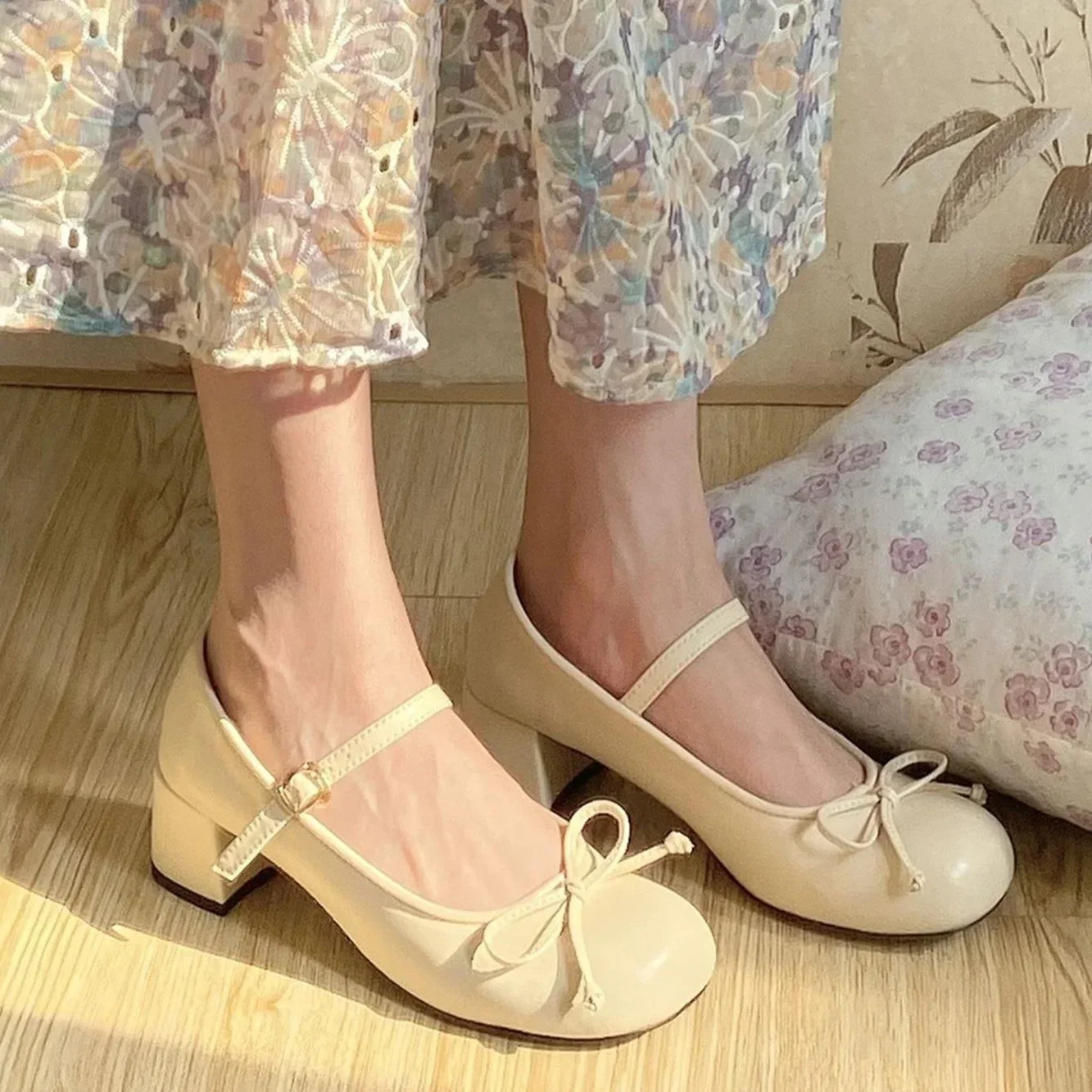 Japanese Cute Women Ballet Shoes Lolita Round Toe Bowtie Mary Jane Shoes College Ladies High Heels Elegant Pumps Wedding Shoes 250624
