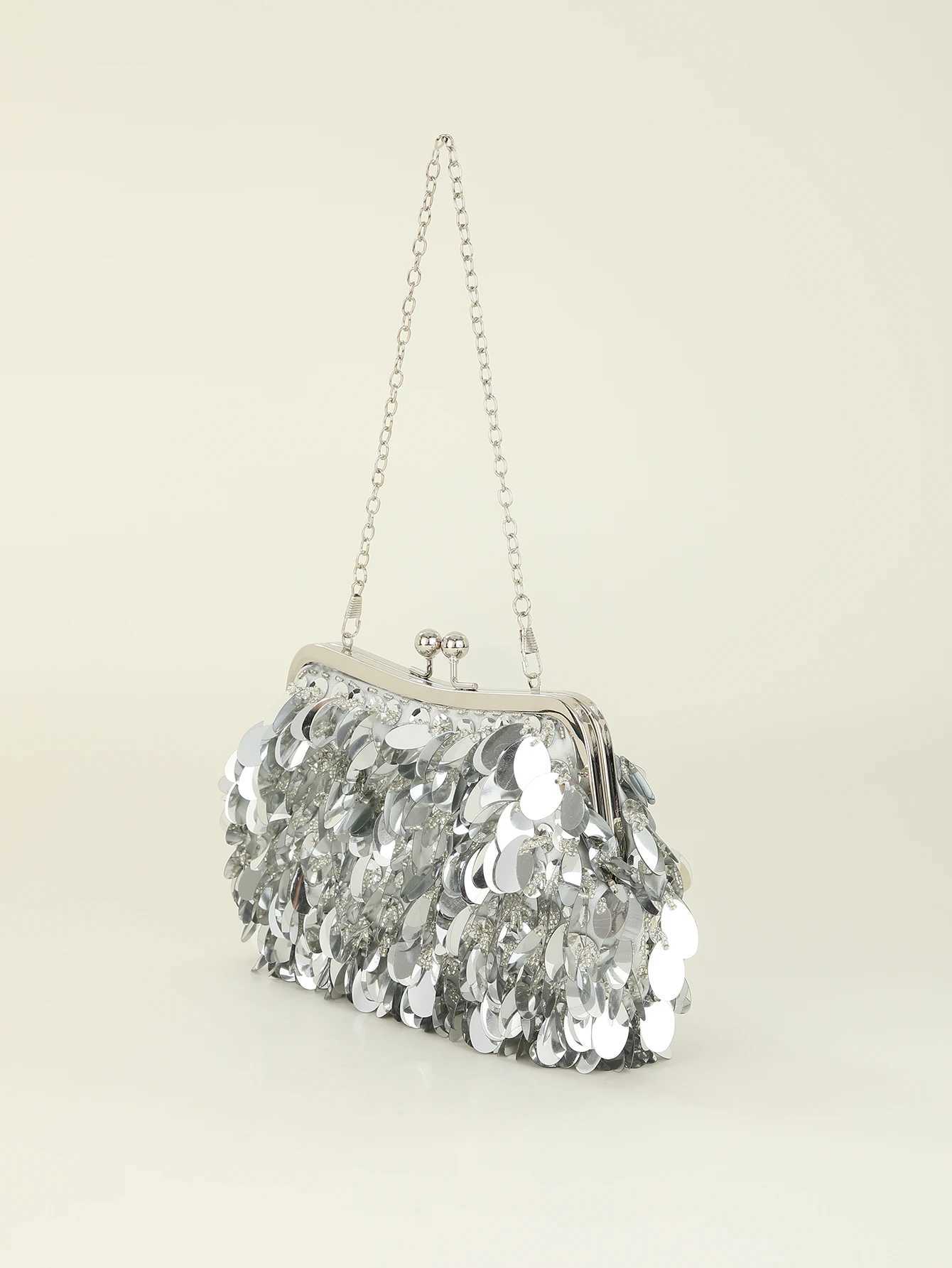 Handmade Solid Sequin Crossbody Clutch Evening Bag for Wedding and Party M250625