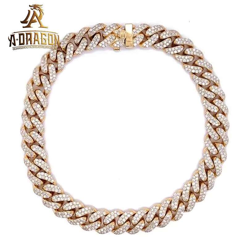 Pure 925 Silver 12mm White Gold Plated VVS Moissanite Diamond Cuban Chains for Men