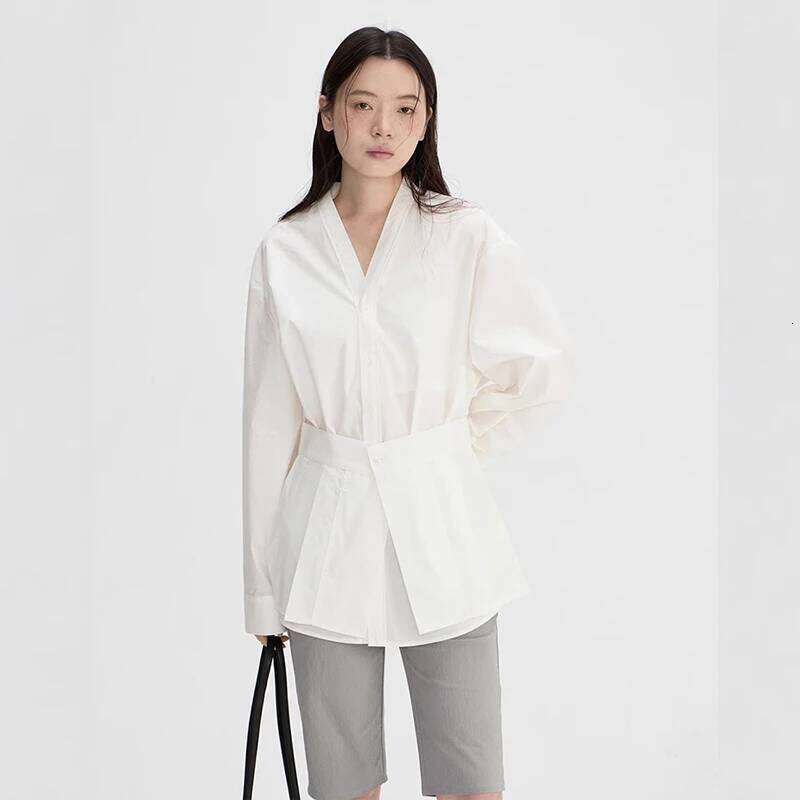 DEAT Fashion Removable Waist Seal Shirt Women's Lapel Loose Single Braested Long Sleeve Gray Blouse New Tide 7Ab8174
