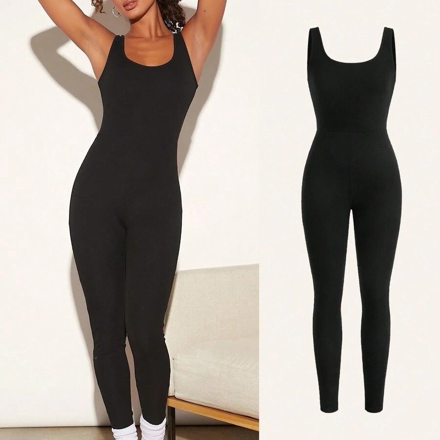 Sleeveless Deep-V Neck Jumpsuit with Postnatal Abdominal Tightening for Fitness Double Shoulder Straps & Hip Lift Support Jumpsuit