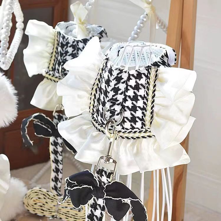 Luxury Princess Dog Harness with Leash Set, No Pull Adjustable Simple Magic Glue Puppy Pet Vest Harnesses Summer Pets Dress for Small Medium Dogs and 