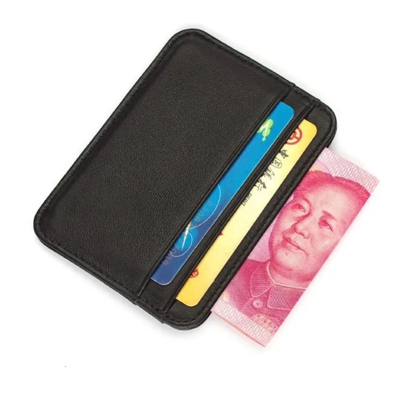 Real Cow Genuine Leather Credit Card Holder Wallet Men Women Slim Thin Minimalist Wallet Purse Money Bank Cardholder Case Choice 250624