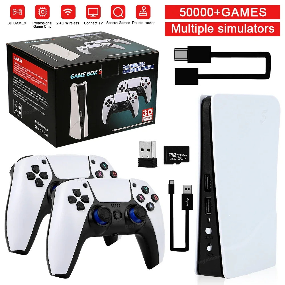 GB5 Video Game Console 256GB128GB64G 50000 Retro Games HD TV Box 5 Two Gamepads For PS1PPSPPMAME Arcade Gaming Stick 250612