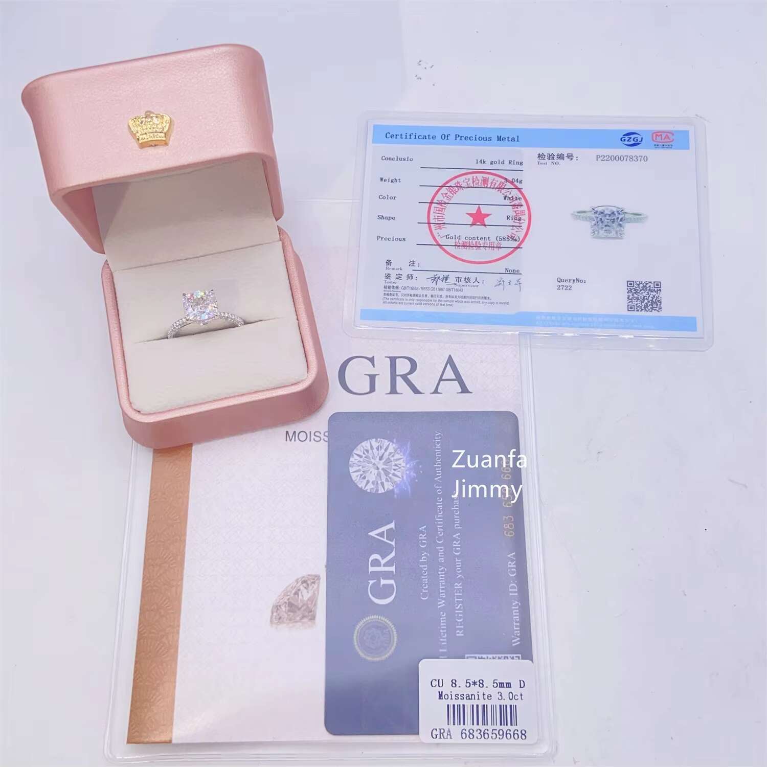 14K White Gold 3.00ct Cushion Cut Colorless GRA Moissanite Engagement Ring Handmade Pave Set Band Ring Wedding Ring