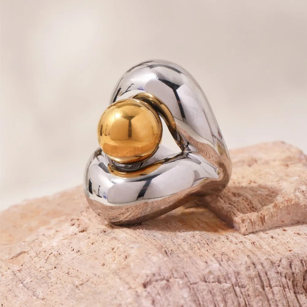 Womens Two-tone Large Rings In Stainless Steel 18k Gold Plated Silver Color Hyperbole Hip Hop Rock Style Chunky Ring For Women 250624