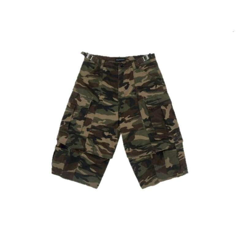 New European Streetwear Loose Fit Deconstructed Zipper Patchwork Cargo Men's Camouflage Shorts