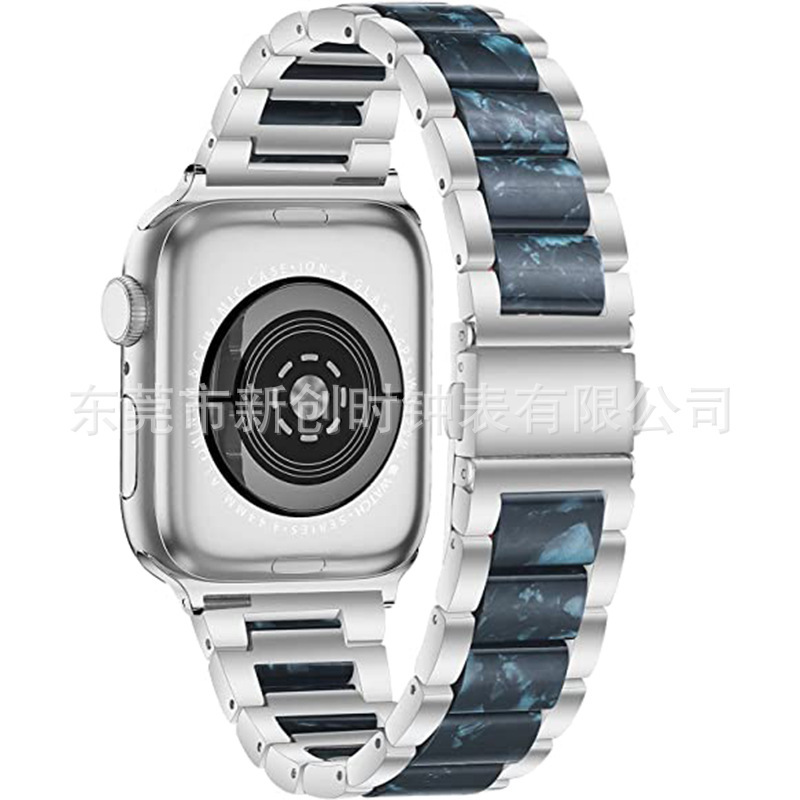 Luxury Premium Three Row Resin Metal Straps for All Series of Apple iWatch iWatch 9-1 SE