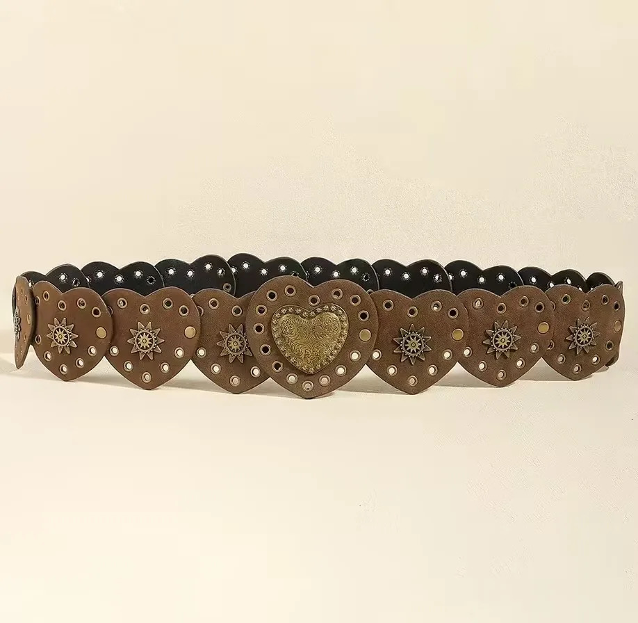 1PC Y2K Gongsang Celebrity Dress Western Cowboy Heart Belt Unique Fashion Retro Style Dress with Belt 250618