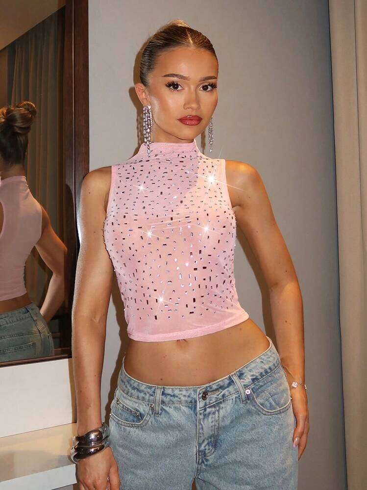 Fashion Rhinestone Vest Breathable Comfortable Unique Sexy Women's Clothing B5