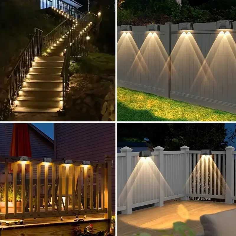 Solar Fence Lights Outdoor Wall Step Patio Solar Powered Lighting Plastic Energy-Efficient Light Sensor Flush Mount Path Lights XJ250624