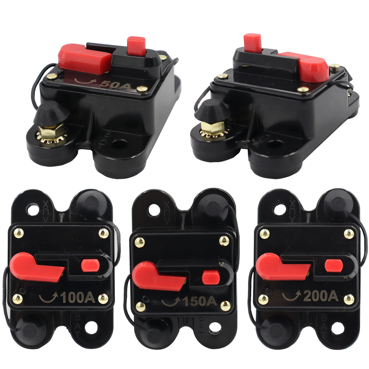 RV car circuit protector self recovering fuse holder square recoverable circuit breaker 50A-200A