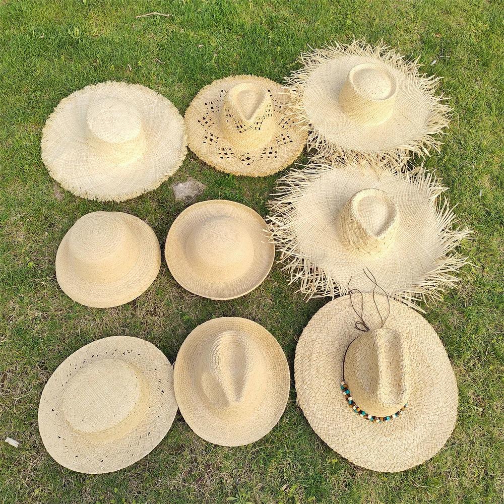 Large Brim Straw Hat Raffia Hand-woven Pattern Straw Hat Sun Protection Beach Sun Hat Womens British Retro Basin Hat 250624