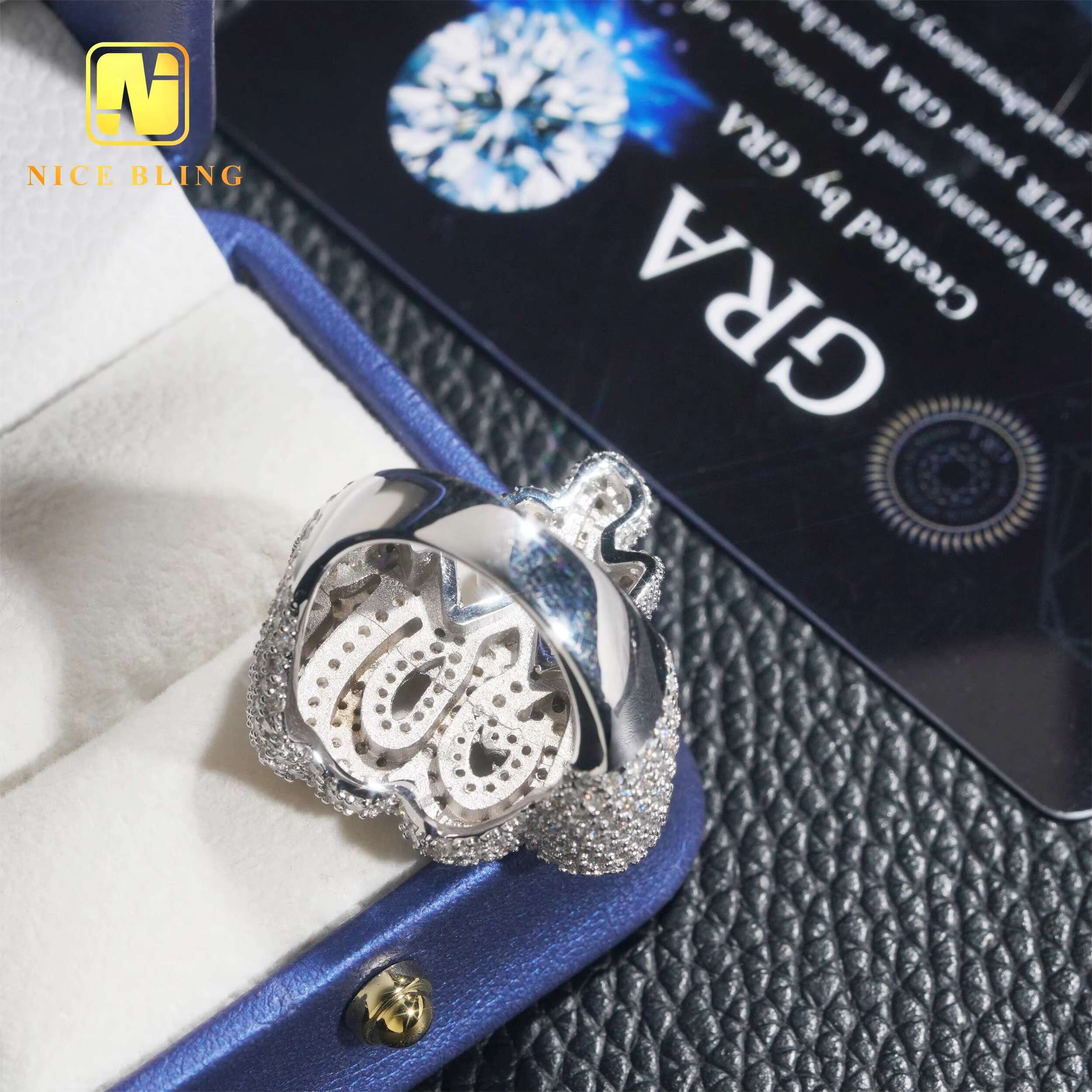 Iced Out Moissanite Diamond Rings Allah Design Fashion Hip Hop Men Engagement Rings 925 Sterling Silver Jewelry