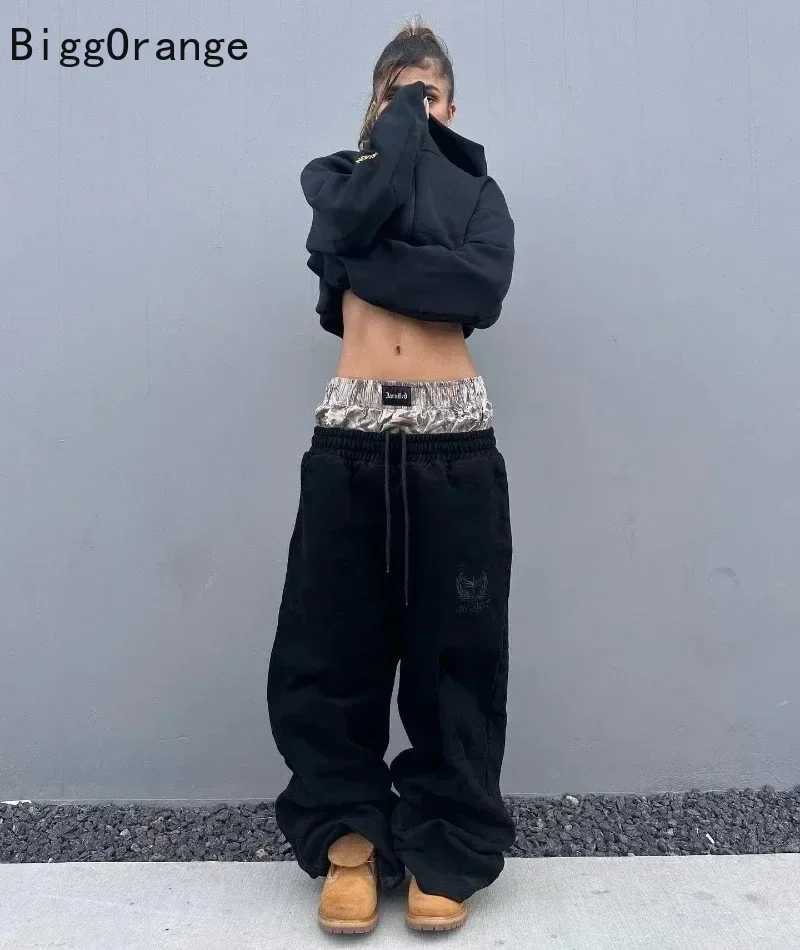 2025Y2K pants old-fashioned double embroidered waist sweatpants men and women casual hip-hop pants street clothing hot sale X250625