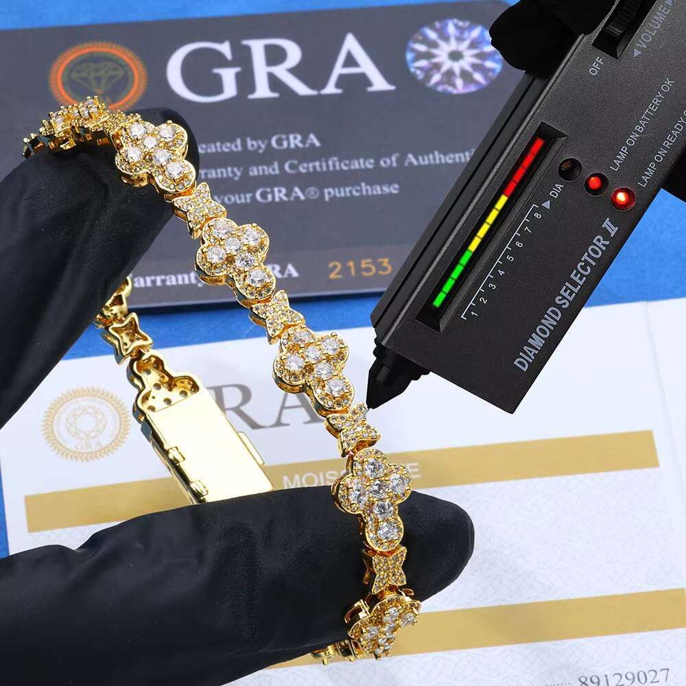 Hip Hop 10mm Cross Fine Fashion Jewelry Bracelet Women Design 925 Sterling Silver Moissanite Clover Bracelet Wholesale