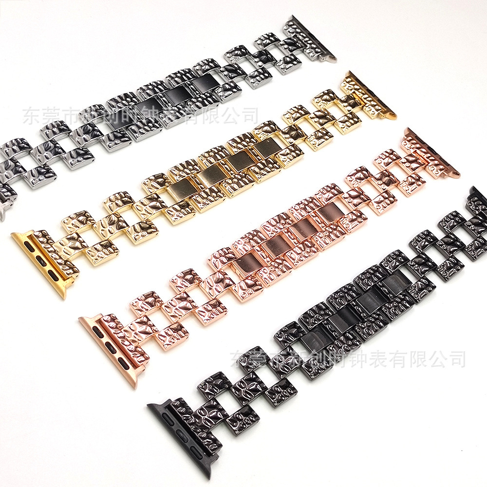 Fashion Trendy Stone Grain Texture Metal iWatch Band Premium Designer Stainless Steel Strap for iWatch Series 1-9 Stylish Luxury Wristband Wholesale