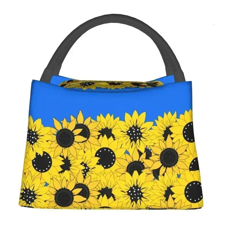 Blue Sunflower Printed Insulated Lunch Bags for Outdoor Picnic Flag Resuable Thermal Cooler Bento Box Women 250624