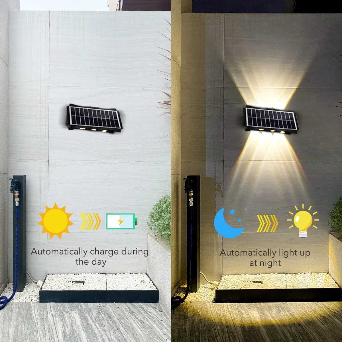 Solar Wall Lamp Outdoor Warm Light Waterproof Up And Down Luminous Lighting Balcony Yard Garden Decoration Lights Exterior WallXJ250624