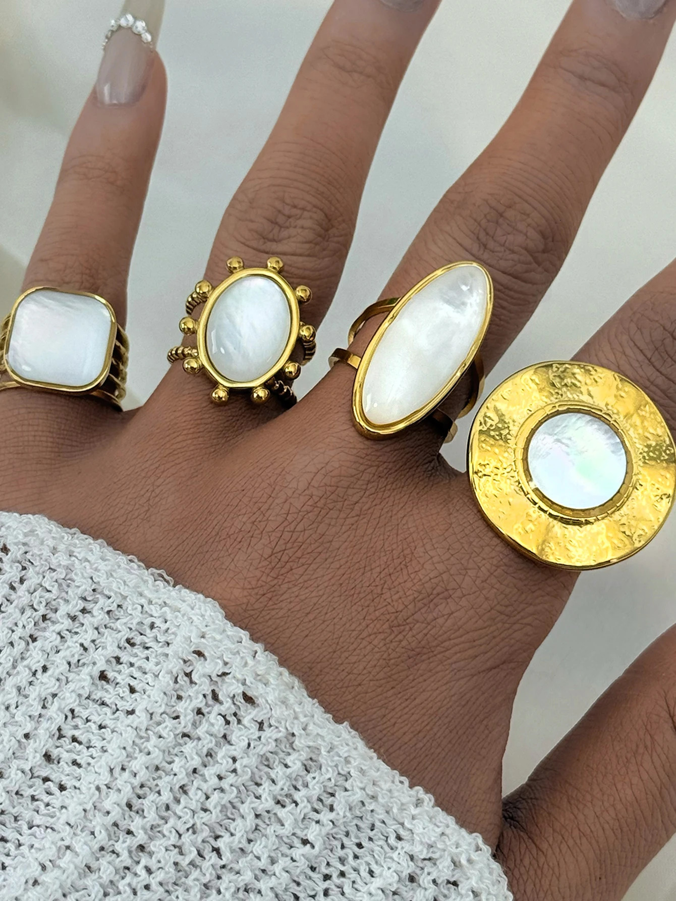 Fashion Shell Stainless Steel 18K Gold Plated Adjustable Opening Rings for Women Engagement Party Gift Temperament Jewelry 2025 250624