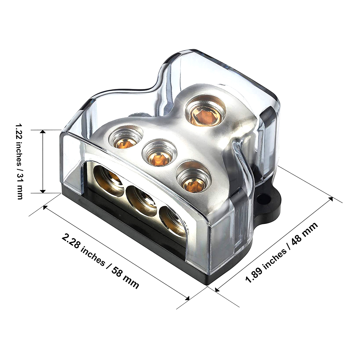 Automotive Power Distribution Block with Connector for Car Audio Mods Supports Various Wire Gauges (0AWG, 1/0, 2AWG, 4AWG)
