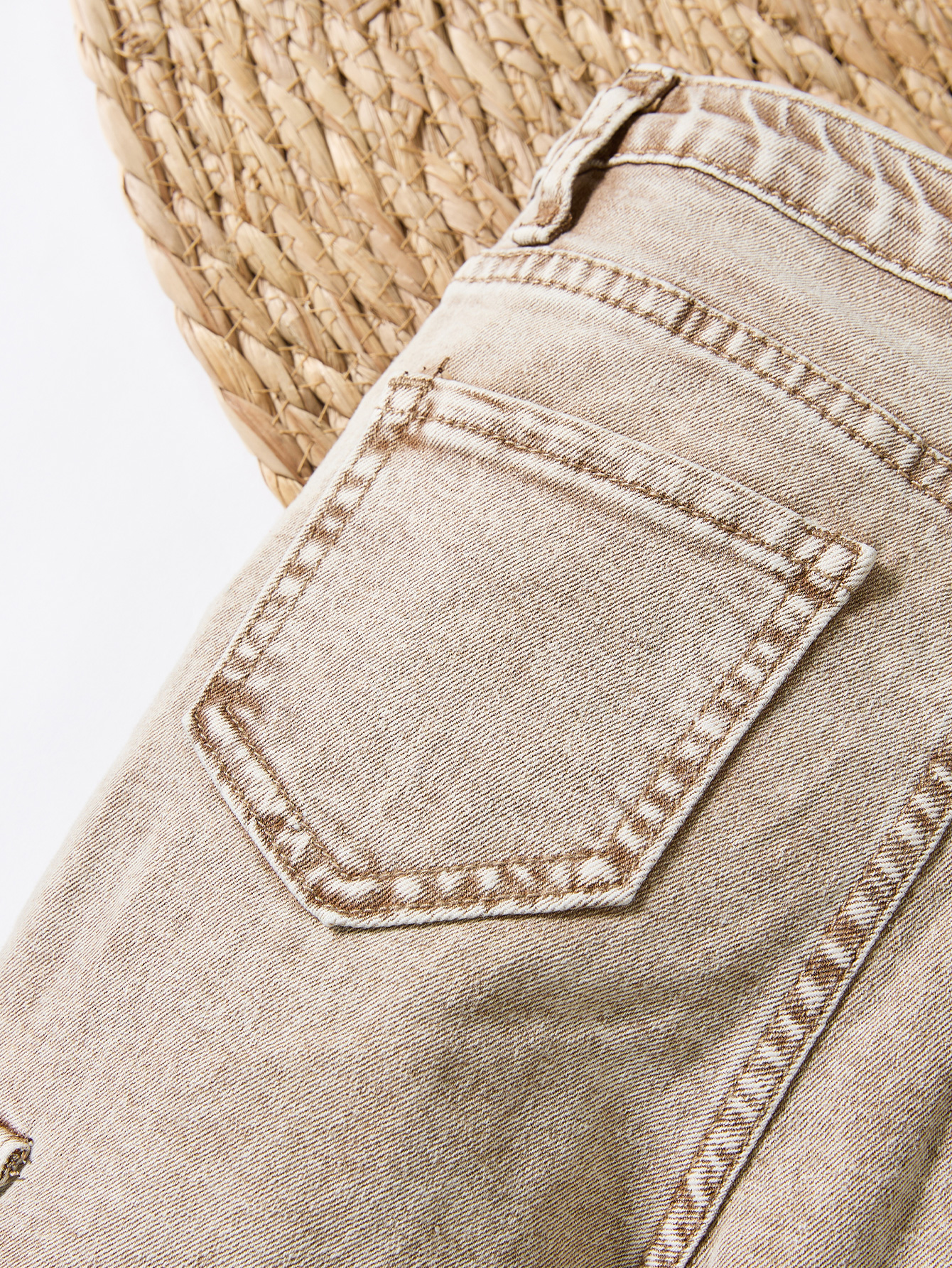 Trendy Light Beige Kids' Denim Long Trousers with Workwear Style