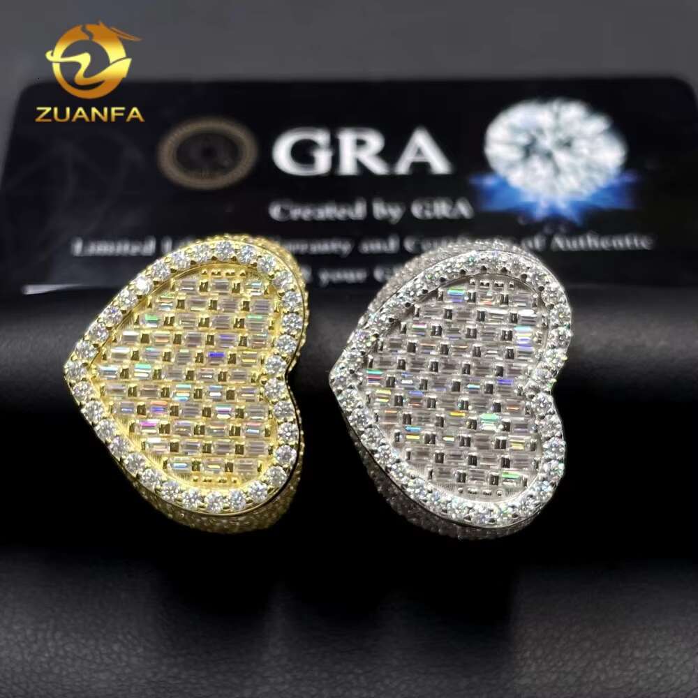 GRA Certified Drop Shipping Fine Jewelry Iced Out VVS Baguette Moissanite 925 Sterling Silver Hip Hop Rings Heart Ring