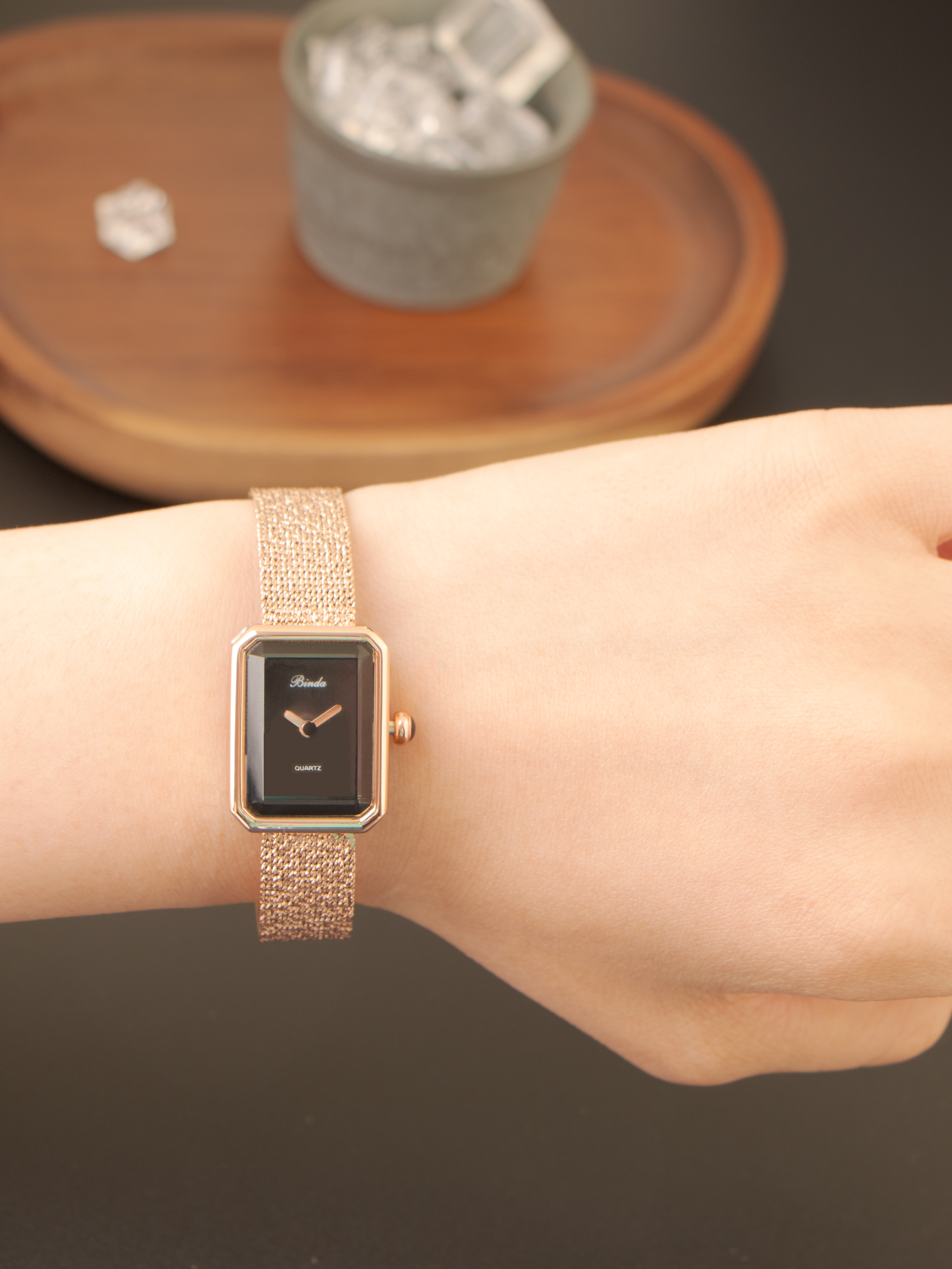 Elegant Quartz Ladies' Watch with Rectangular Face & Stainless Steel Bracelet