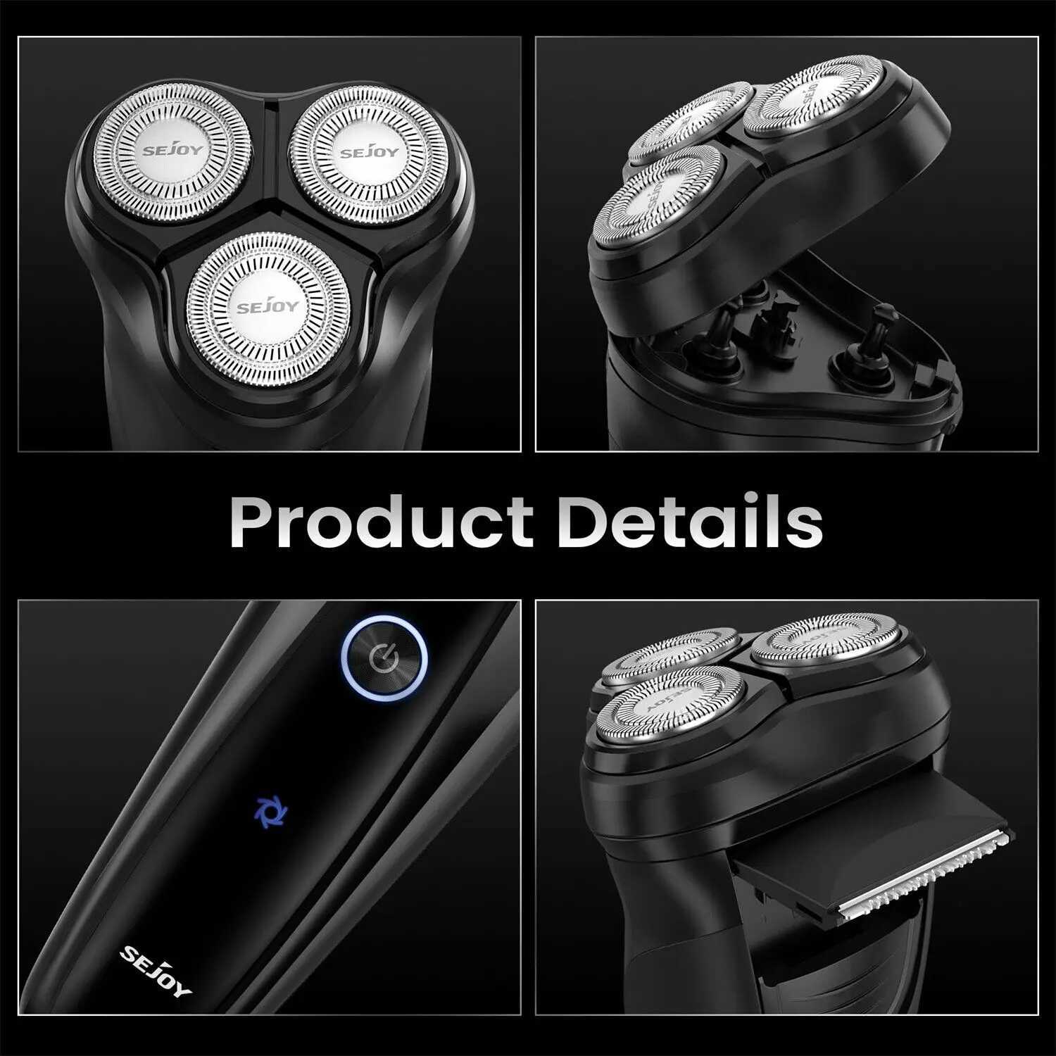 Sejoy Electric Shaver For Men 3D Rotary Shaver Razor Ipx7 Waterproof Rechargeable Mens Electric Shaver With Pop-Up Trimmer W250625