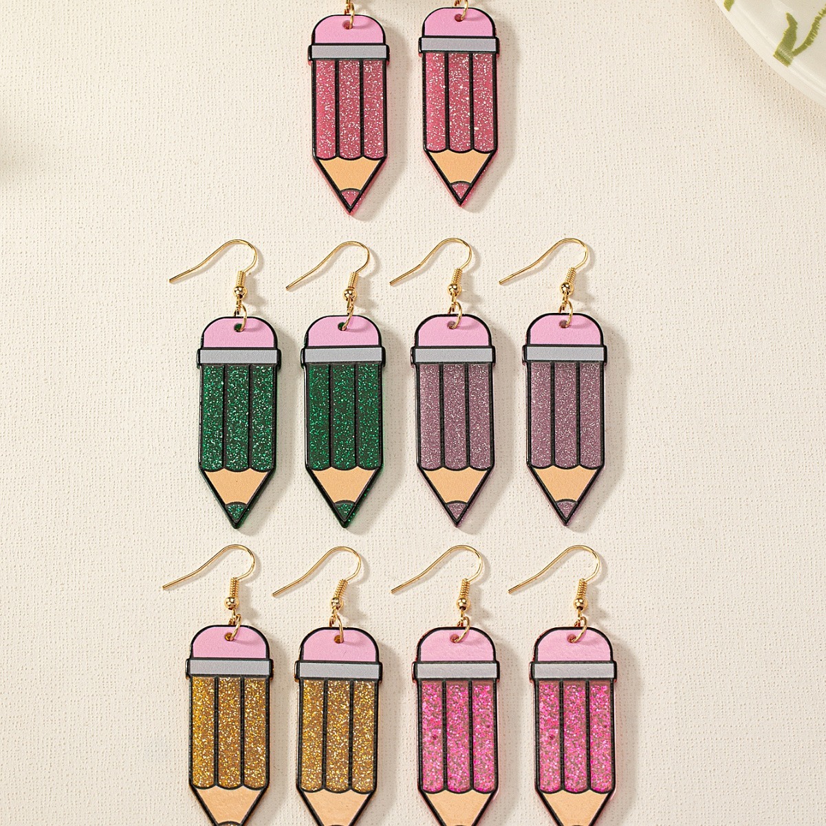 1 Set of 5 Pairs New Teacher's Day Cartoon Color-Block Fresh Style Personality Temperament Acrylic Earrings for Women