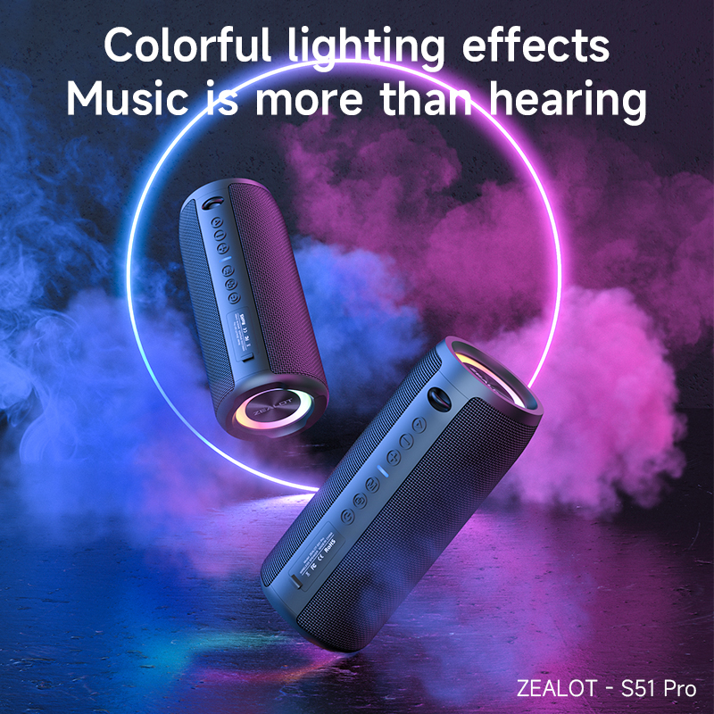 S51pro Zealot Bluetooth Speaker with 40W Power Output & RGB LED Lights - Durable Portable Audio for Indoor/Outdoor Use