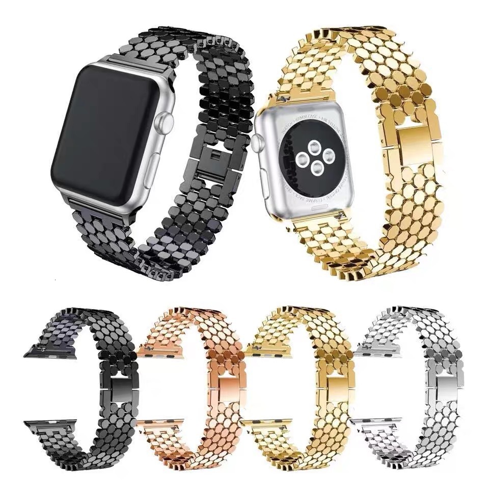 Luxury High End Starlight Colored Fish Scale Honeycomb Metal Watch Strap for Apple iWatch