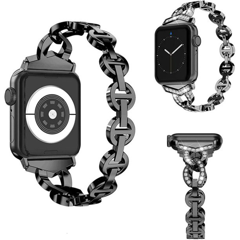 Luxury Premium Unique Designer Rhinestone Bling Stainless Steel iWatch Band Fashion Elegant Metal Strap for iWatch Series 1-8 High-End Accessory
