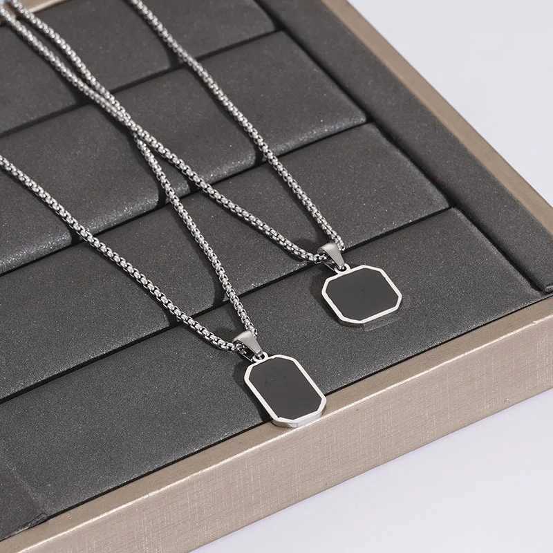 Causal Square Necklace for Men Boys Waterproof Black Resin Geometric Pendant Necklace Hip Hop Trendy Jewelry Gifts V250625