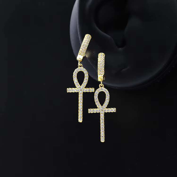 Fashion Cross Hoop Earrings S925 Silver 14k 18k Yellow Gold Plated White Moissanite Diamond Gem Drop Earrings for Woman Man