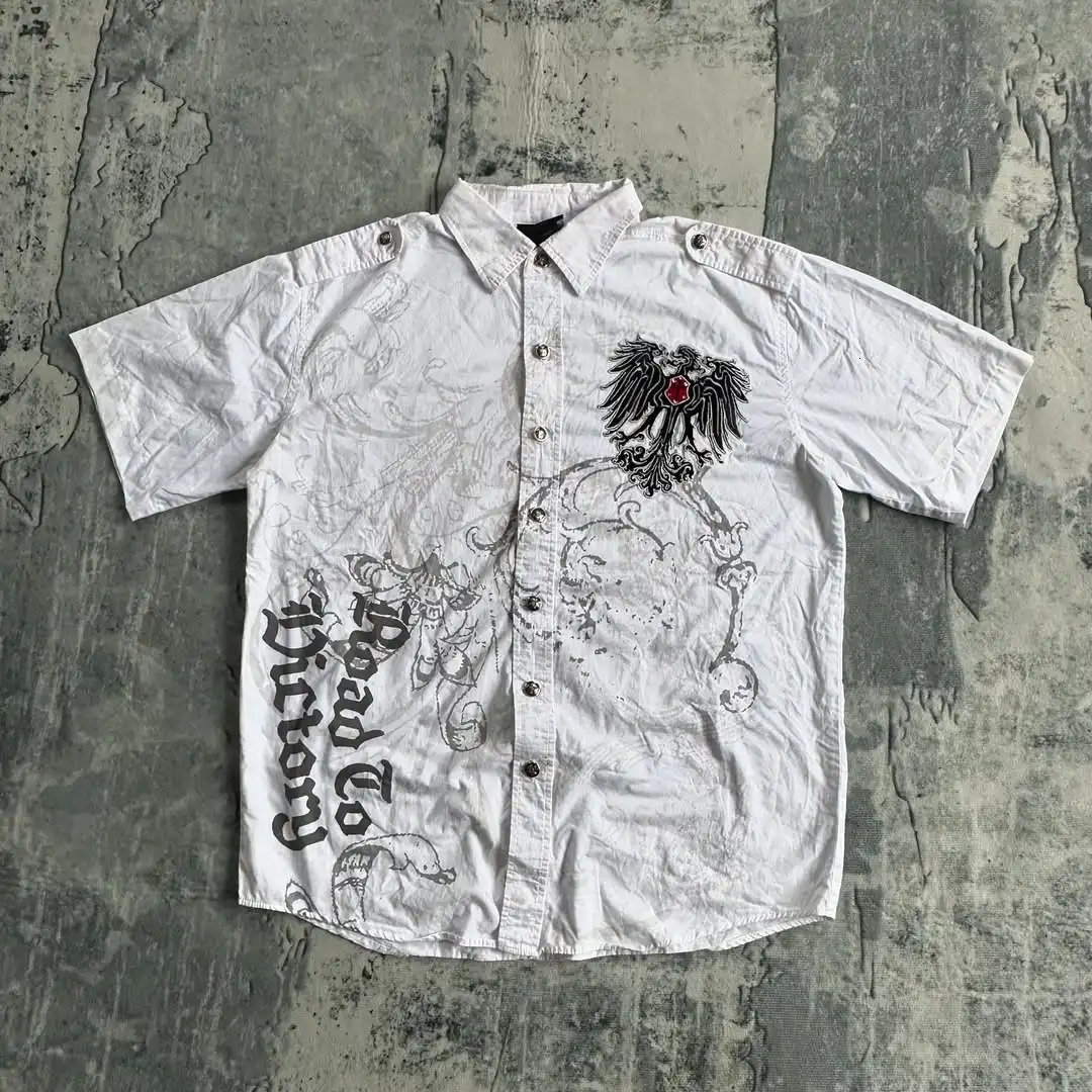 Y2k Gothic Printed Fashionable Polo Shirt Harajuku Casual Pure Cotton Top Punk Short Sleeved Sweatshirt 250625