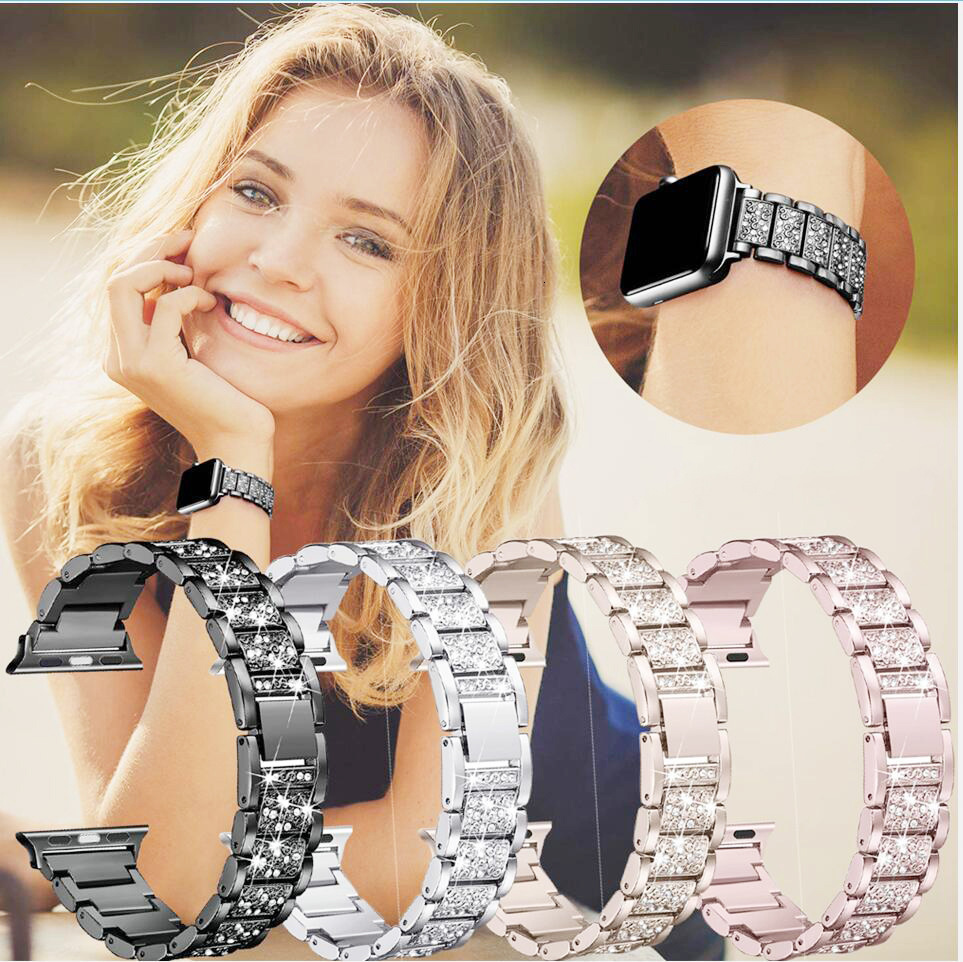 Luxury Fashion Diamond-Inlaid Zinc Alloy Watch Strap for Apple iWatch SE 5/6 Series