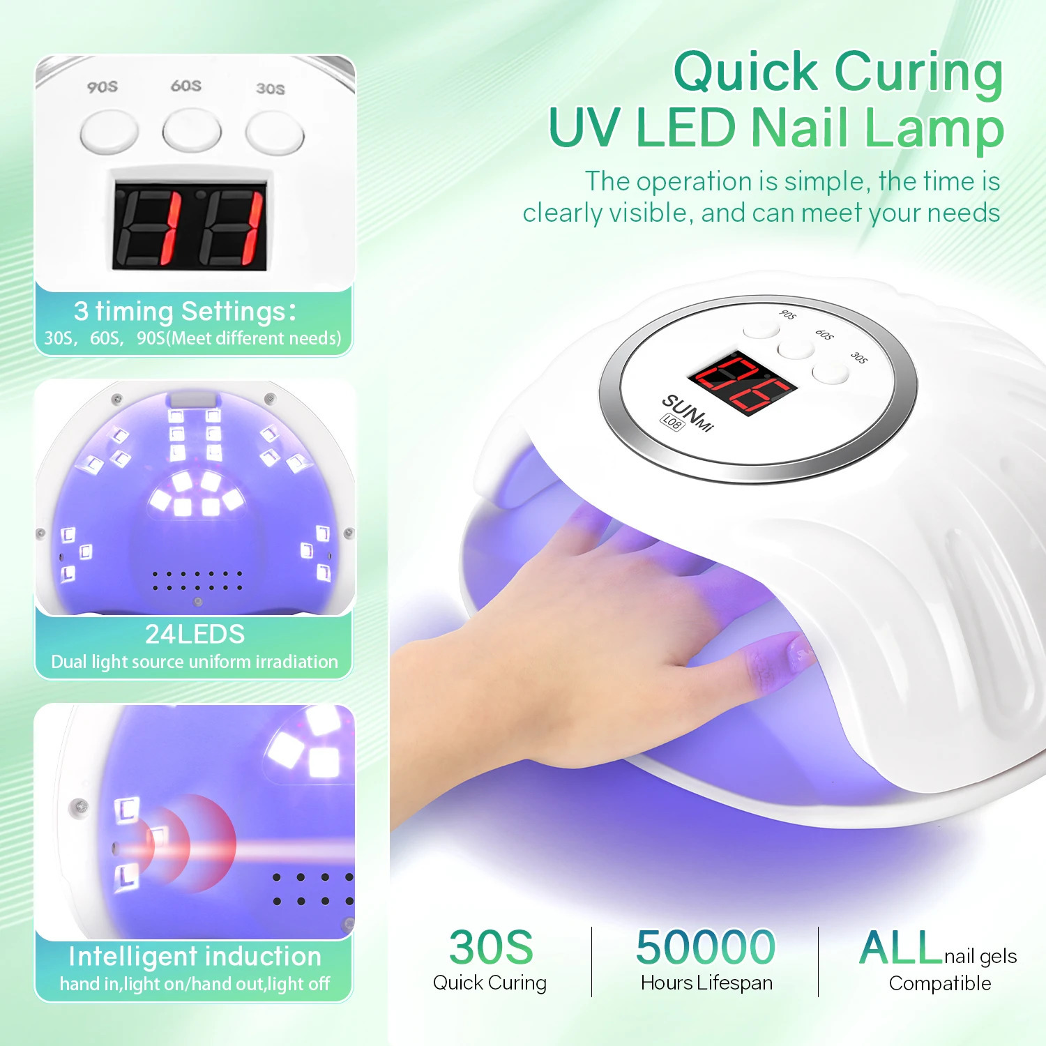 72W UV LED Nail Lamp Professional Nail Dryer with 24 Light Beads 3 Timer Settings and Display Auto Sensor for Salon Home 250625