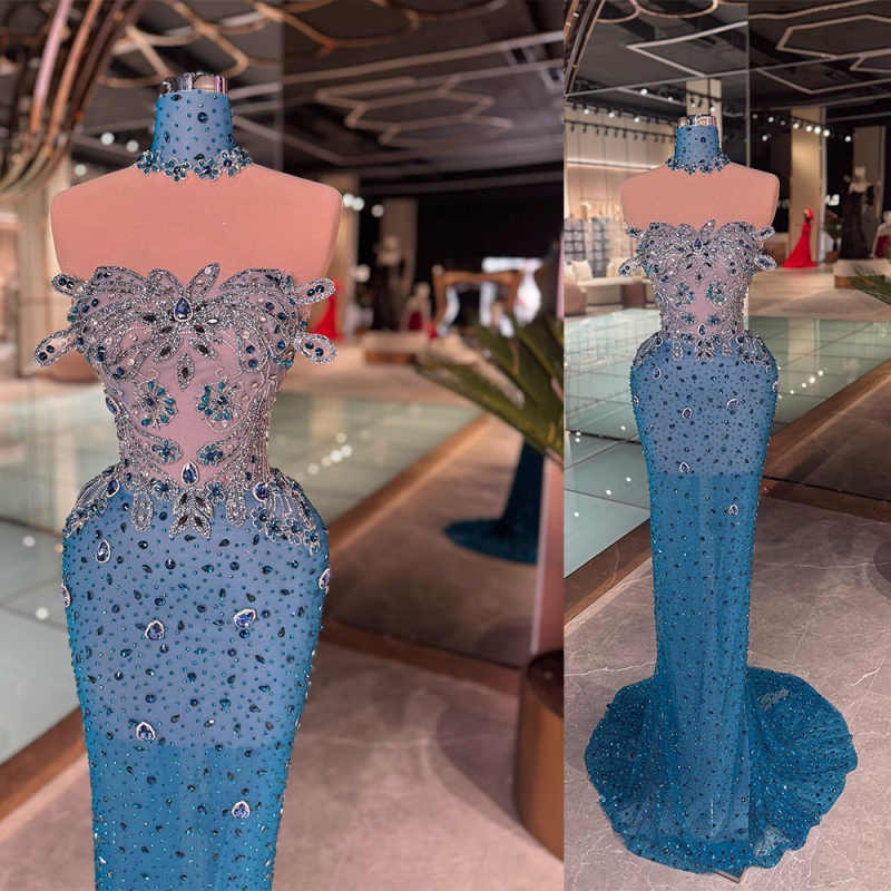 Sexy Evening Dresses Crystal Diamond Beaded Sleeveless Prom Gowns Beading Customized Red Carpet Formal Party Dress