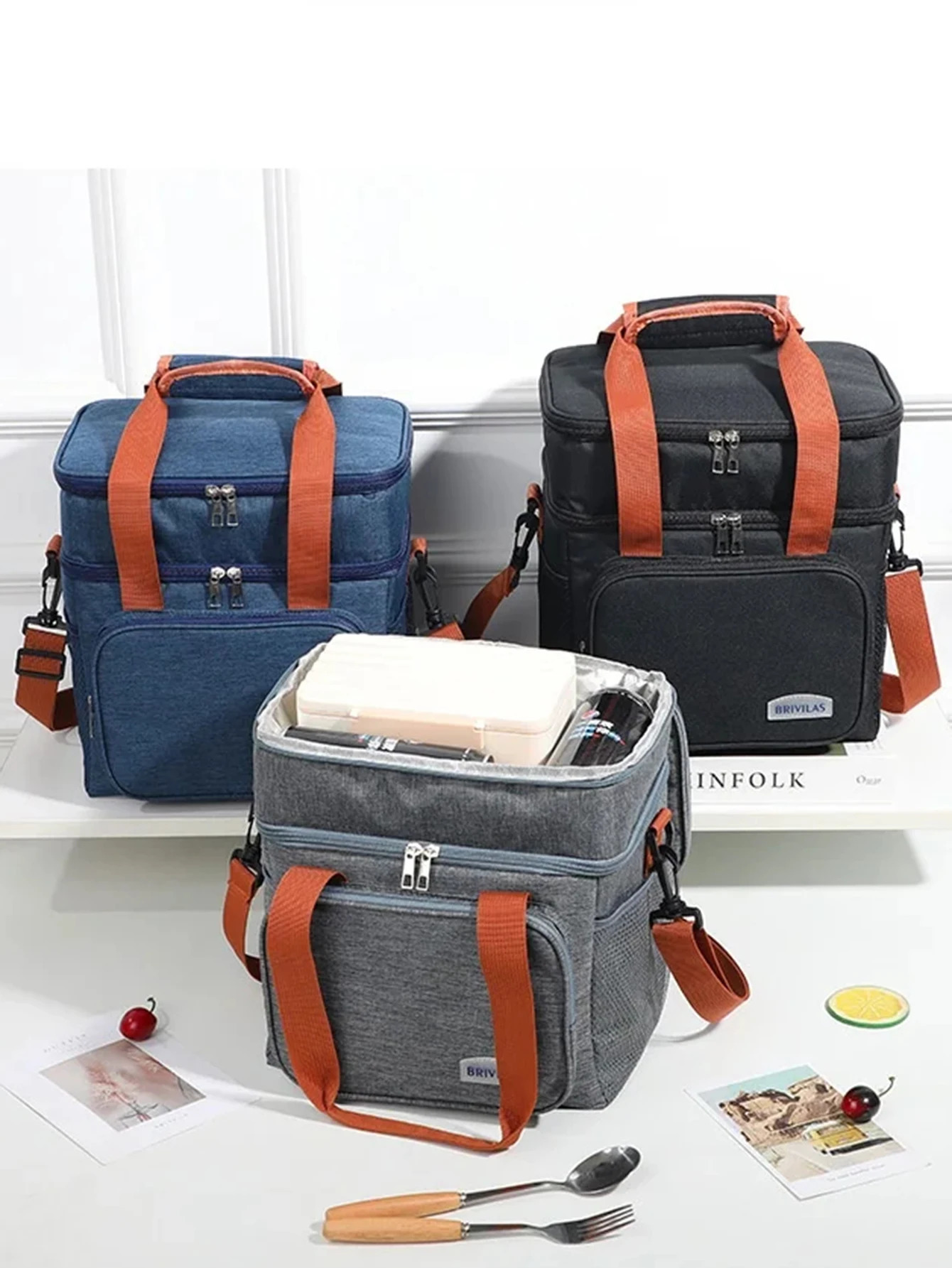 Portable Double Layer Lunch Bags Food Box Durable Camping Oxford Backpacks Icebox Large Capacity Picnic BBQ Outdoor BBQ 250624