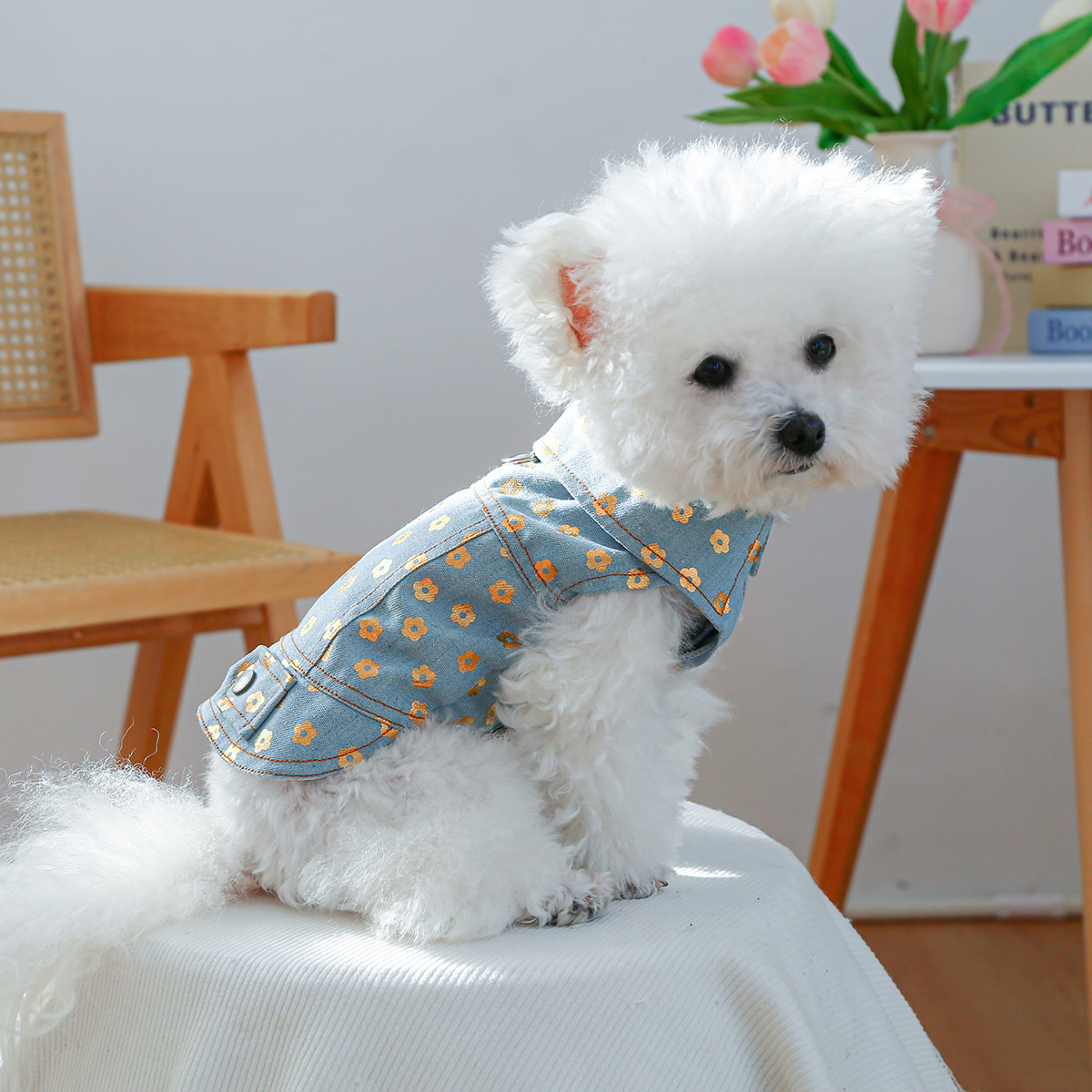 Dog Denim Jacket, Puppy Stylish Cute Clothes Lightweight Warm Small Dog Lapel Coat Chihuahua Yorkie Jacket, Birthday Dog Clothes for Small Medium Dogs