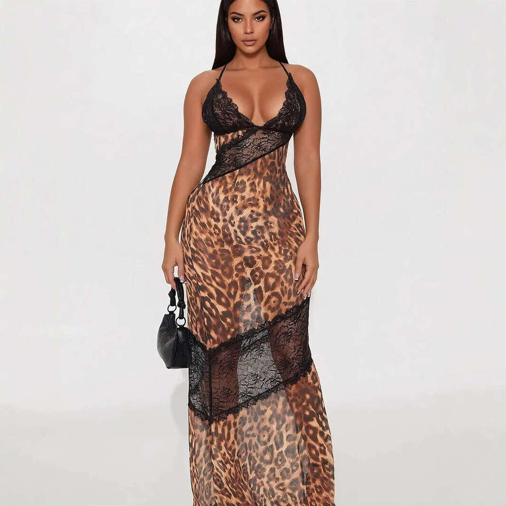 Summer New Sexy Slim Fit Lace Sheer Strap Waist-Cinching Bodycon Dress B5