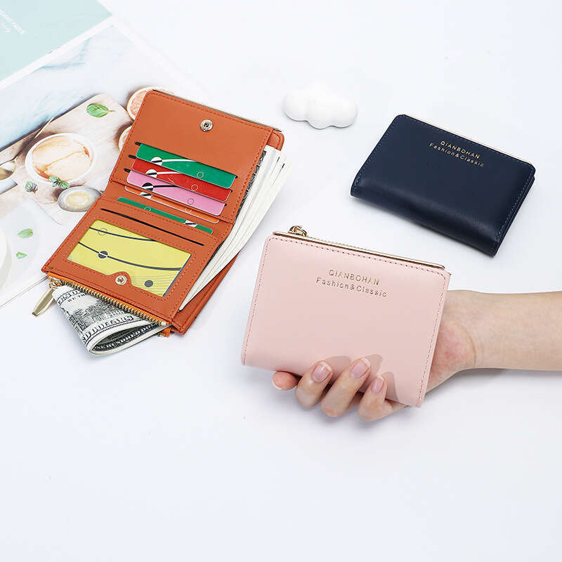 New Women's Short High-end Sense Solid Color Simple Zipper Coin Purse Wallet Money Clip Small Card Holder
